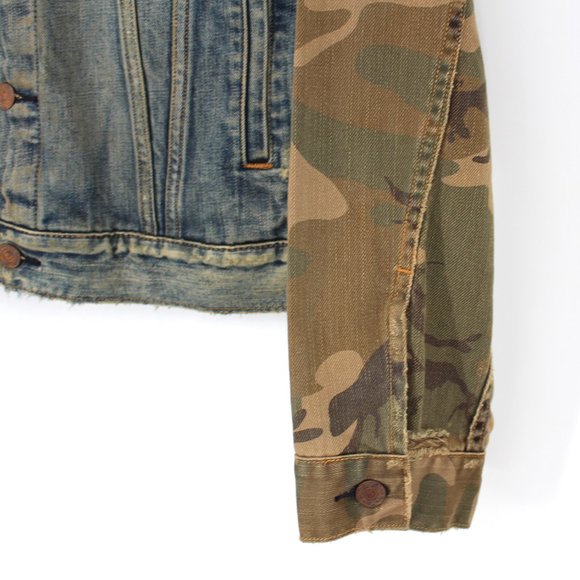 NWT Ralph Lauren Denim & Supply Distressed Denim Jacket Camo Sleeves Medium NEW - Picture 3 of 6